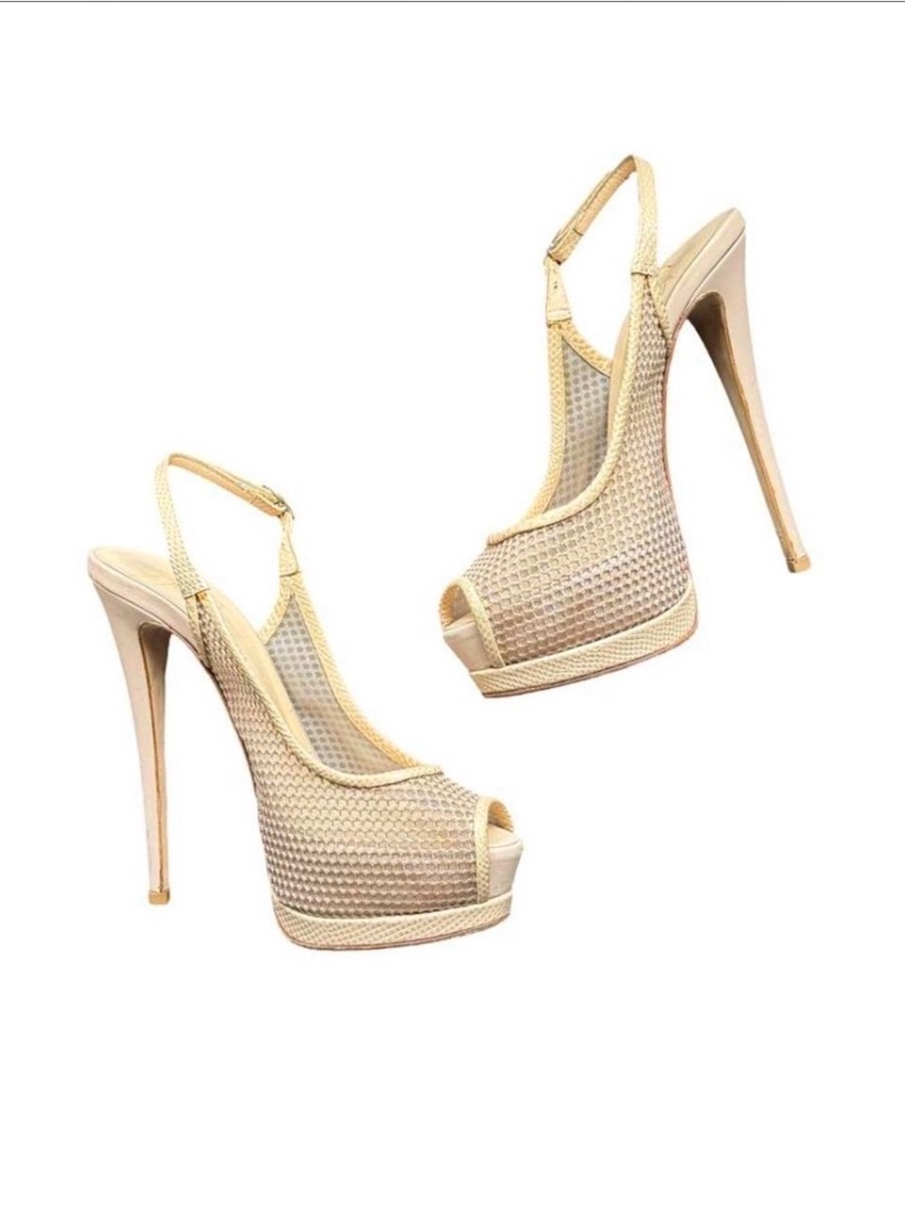 Giuseppe Zanotti Gold Woven Peep-Toe Slingback Platform Heels